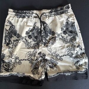 Black & Cream Printed silk  Shorts